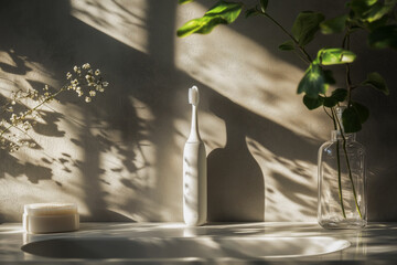 Minimalist toothbrush in serene natural bathroom setting
