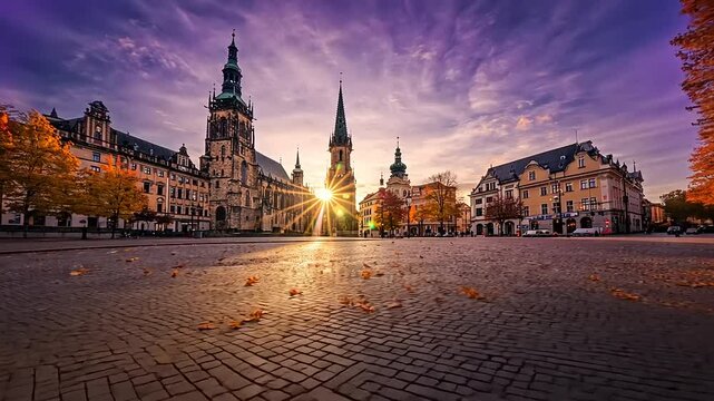 Autumnal Sunset over Liberec's Cathedral Square
