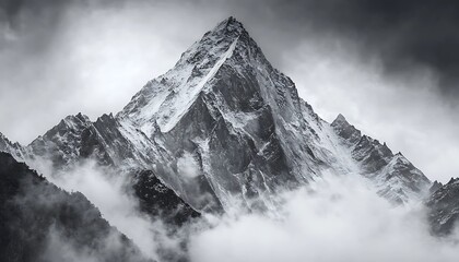 Obraz premium Snowy Peak, Cloudy Mountain