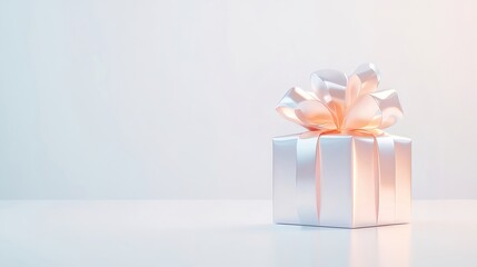 白いギフトボックスとピンク色のリボン光沢のある装飾 背景が薄く明るい プレゼントコンセプト