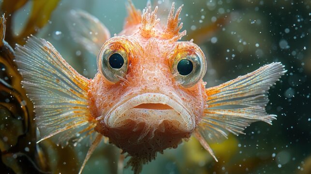 Stunning Close-Up of a Curious Orange Sea Scorpion Fish