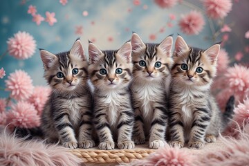 Charming Kittens Posing Together in a Magical Background with Soft Fluffy Fur