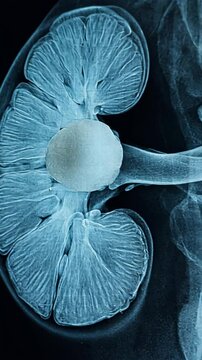 Medical X-Ray Depicting a Detailed View of a Kidney with a Large Kidney Stone Blocking the Renal Pelvis Structure