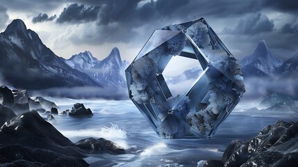 Obraz premium 3d molecular structure of methane hydrate crystal floating in a deep sea environment