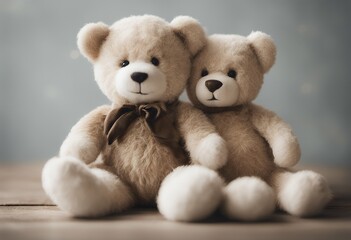 Fototapeta premium hugging white brown bears teddy warm childhood wooden lover toy sakura day baby bear stuffed safe couple honest beautiful nature background friendship animal love cute pink flower cuddle valentine