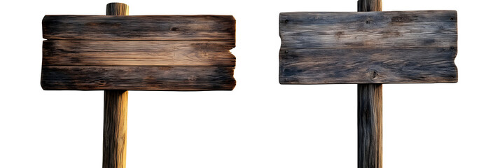 Blank empty wooden rustic signage sign board signpost post wood on transparent background cutout, PNG file. Many assorted different Mockup template for artwork design.