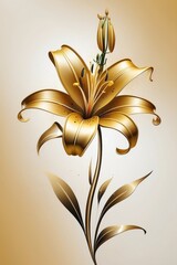  Golden lily flower illustration in elegant metallic style