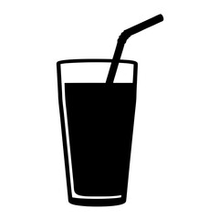 drinking straw in glass black silhouette icon - of a  drinking straw in glass, simple vector art