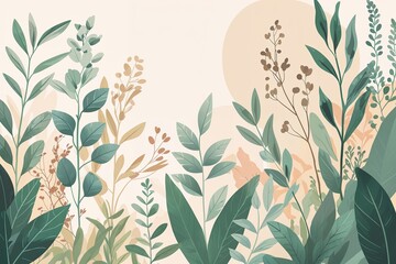 Elegant Nature Backgrounds Featuring Serene Plant Illustrations in Soft Tones