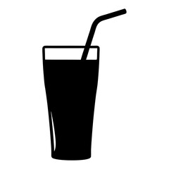 drinking straw in glass black silhouette icon - of a  drinking straw in glass simple vector art