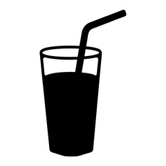 drinking straw in glass black silhouette icon - of a  drinking straw in glass simple vector art