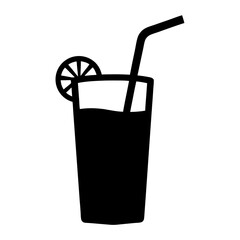 glass of iced lemonade black silhouette icon - of a soft drinks glass of iced lemonade simple vector art