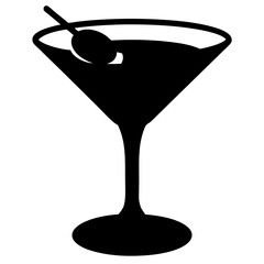 martini glass with olive black silhouette icon - of a soft drinks martini glass with olive simple vector art