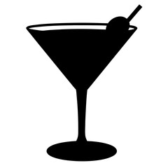 martini glass with olive black silhouette icon - of a soft drinks martini glass with olive simple vector art