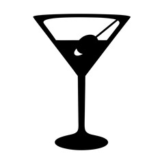 martini glass with olive black silhouette icon - of a soft drinks martini glass with olive simple vector art