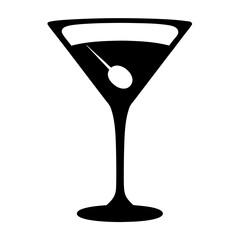martini glass with olive black silhouette icon - of a soft drinks martini glass with olive simple vector art