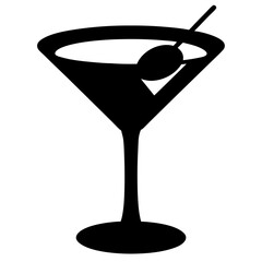 martini glass with olive black silhouette icon - of a soft drinks martini glass with olive simple vector art