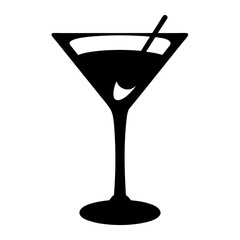 martini glass with olive black silhouette icon - of a soft drinks martini glass with olive simple vector art