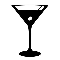 martini glass with olive black silhouette icon - of a soft drinks martini glass with olive simple vector art