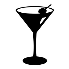 martini glass with olive black silhouette icon - of a soft drinks martini glass with olive simple vector art