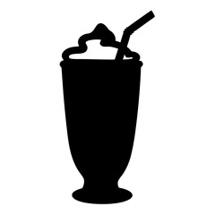 milkshake with whipped cream black silhouette icon - of a soft drinks milkshake with whipped cream simple vector art
