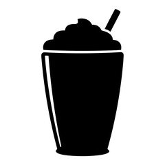 milkshake with whipped cream black silhouette icon - of a soft drinks milkshake with whipped cream simple vector art