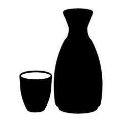 sake bottle and cup black silhouette icon - of a soft drinks sake bottle and cup simple vector art