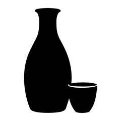 sake bottle and cup black silhouette icon - of a soft drinks sake bottle and cup simple vector art