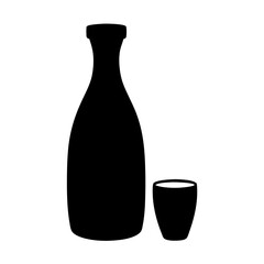 sake bottle and cup black silhouette icon - of a soft drinks sake bottle and cup simple vector art