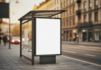 Panel publicitario en blanco en parada de autobús