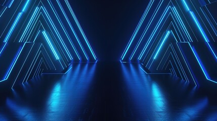 Futuristic Financial Growth Visualization Featuring Glowing Cyan Arrows and Digital Charts on a Dark Blue Gradient Background with Minimalist Design and Rising Stock Market Trends