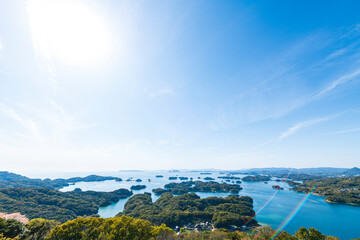 展海峰から望む九十九島と青い海の風景