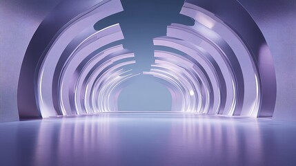 Obraz premium Abstract tunnel with repeating arch shapes in shades of purple and blue.