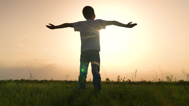 boy son child looking sky happy face smile kid dream prayer sun asking make wish children hands raised sky, dreaming kid nature, boy in quiet contemplation, sunset wishful child, pleasant skyward view