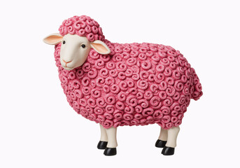 Cute sheep with curly pink wool - isolated on white