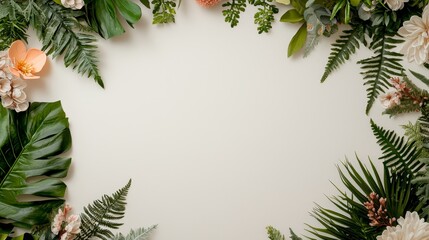 Naklejka premium Elegant Floral Border Design Featuring Detailed Sketches of Hibiscus and Other Blossoms, Perfect for Invitations or Artistic Projects