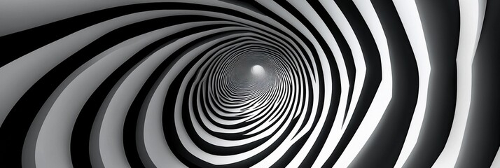 Hypnotic spiral optical illusion with black and white lines creating depth and movement