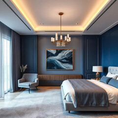modern bedroom interior blue color