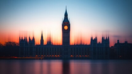 Fototapeta premium Sunset over the iconic Big Ben clock tower in London
