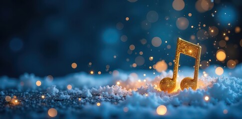 Dark blue, glittering gold notes & snowflakes Festive winter music , music, texture, holiday