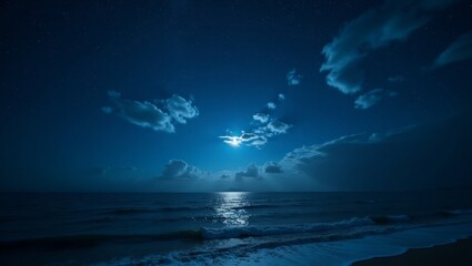 Fototapeta premium Moonlight Serenity on the Ocean Shore