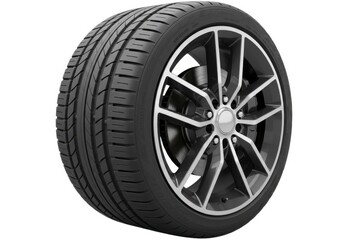 Tire and wheel automotive part for vehicle replacement needs isolated on white background