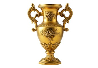 Fototapeta premium Elegant gold vase with floral design for home decoration isolated on white background