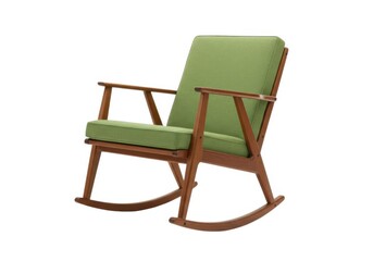 Vintage rocking chair green cushion mid century furniture isolated on white background