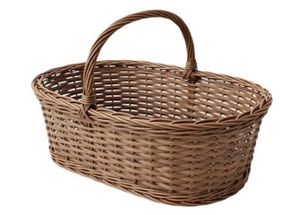 Fototapeta premium Wicker basket storage container with handle for organization isolated on white background