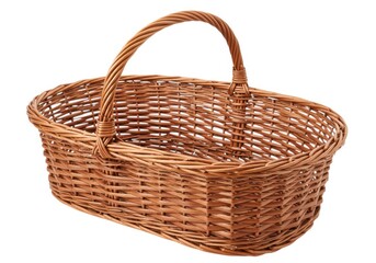 Obraz premium Wicker basket with handle storage container woven product isolated on white background