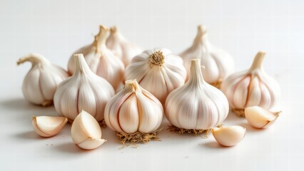 Fresh Garlic Bulbs on White Background