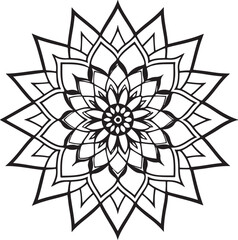 Black and white floral vector illustration design featuring a lotus flower ornament