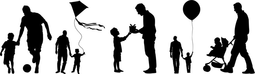 Silhouettes of Fathers and Children Engaging in Various Activities