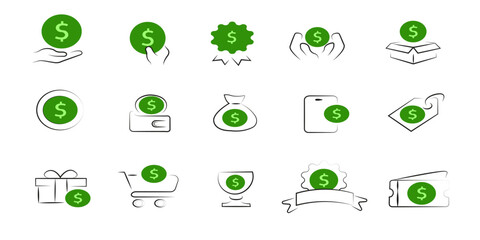 Money and Finance Icon Set. Finance withdraw. Deposit cards. Bank exchange. Dollar currency. Financial savings or investment. Credit at ATM. Payment wallet.